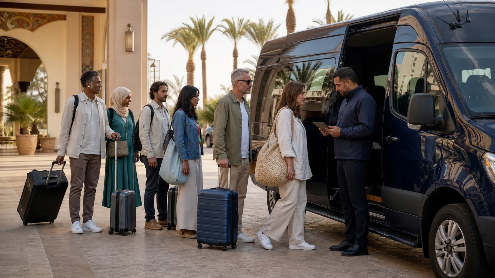 Coordinated group transfer at an Agadir hotel